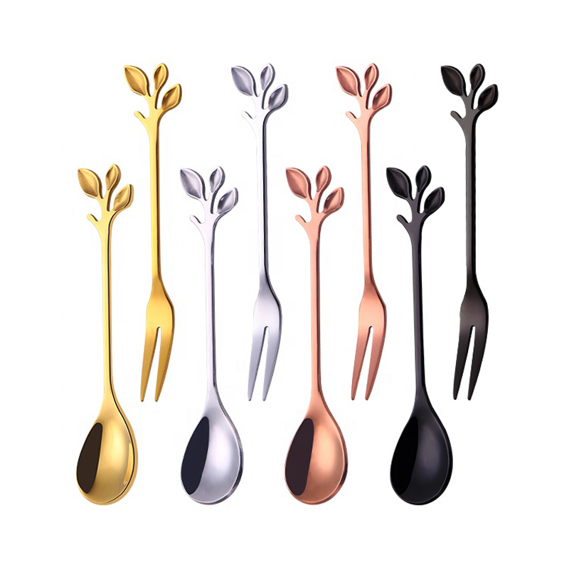 Branch Shape Coffee Spoon Fruit Fork Mirror Small Spoon a Fork Stainless Steel